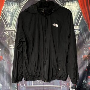 The North Face Windbreaker Jacket Women's L Black Full Zip Hooded Lined Casual